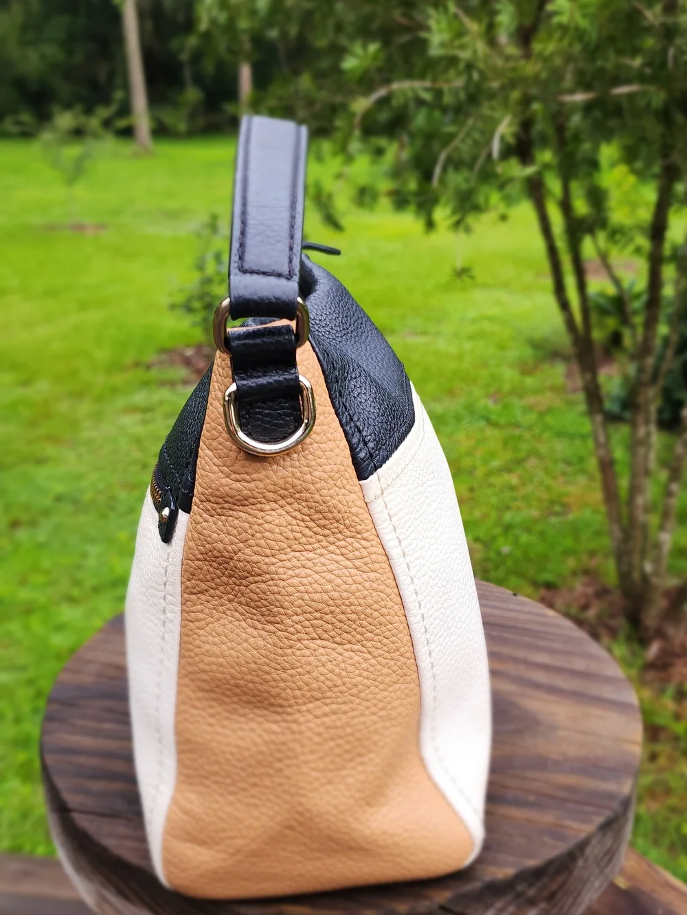 kate spade Black, White & Tan Colorblock Leather Shoulder Bag